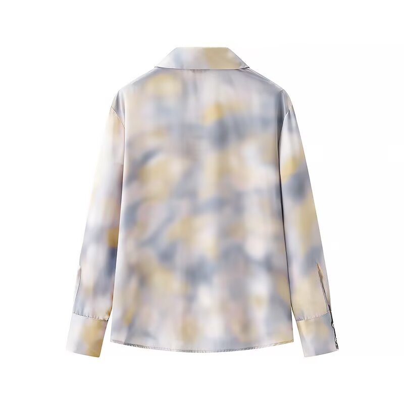 Damen Seidiges Zweiteiliges Blusen- und Midirock-Set mit A-Linienrock und abstraktem Aquarellprint Shop Nory