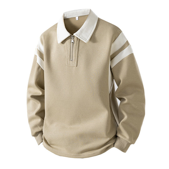 Herren Retro-Sportliches Rugby-Pulli mit halbhohem Reißverschluss und kontrastierendem Hemdkragen Shop Nory