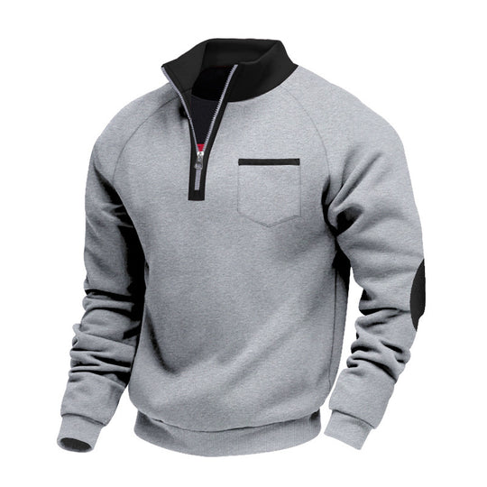 Herren Raglan-Halbzip-Sweatshirt mit Stehkragen, Brusttasche & Ellbogenapplikation Shop Nory
