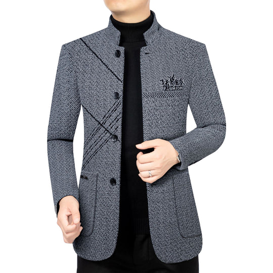 Herren Stehkragen-Mantel aus strukturierter Wollmischung mit schmaler Silhouette Shop Nory