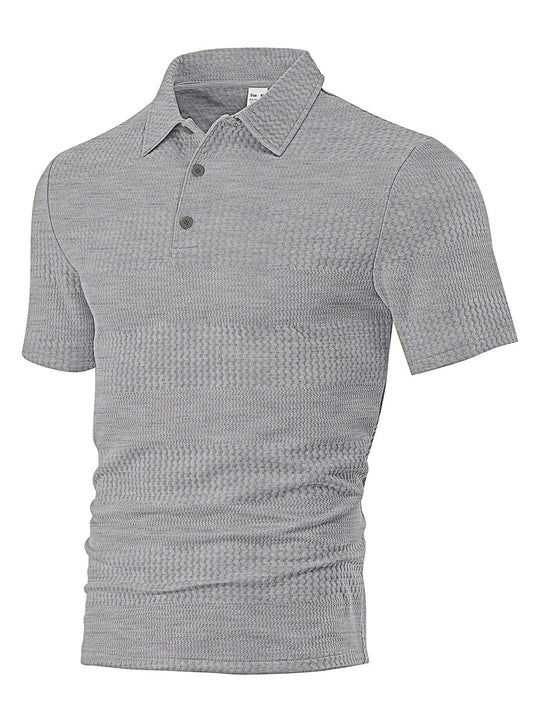 Herren nan körperbetontes Kurzarm-Polo aus elastischem Jacquardstrick mit Hemdkragen