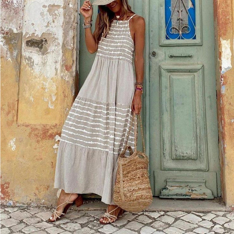 Damen Langes Sommerkleid mit eleganten Streifen von