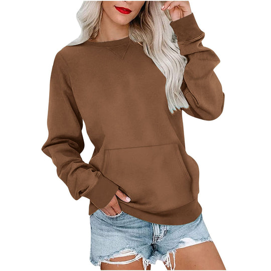 Damen Lockeres Sweatshirt mit Rundhalsausschnitt und Kängurutasche Shop Nory