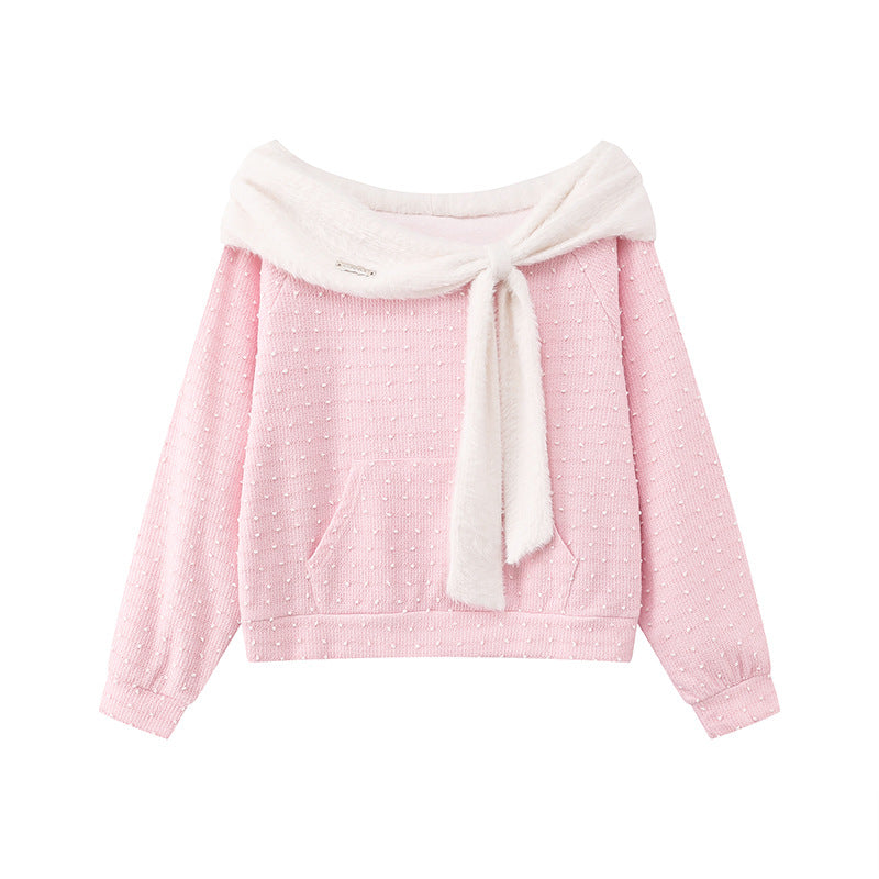 Damen Kuscheliger Strickpullover mit großem Faux-Fur-Schalkragen und Kängurutasche Shop Nory