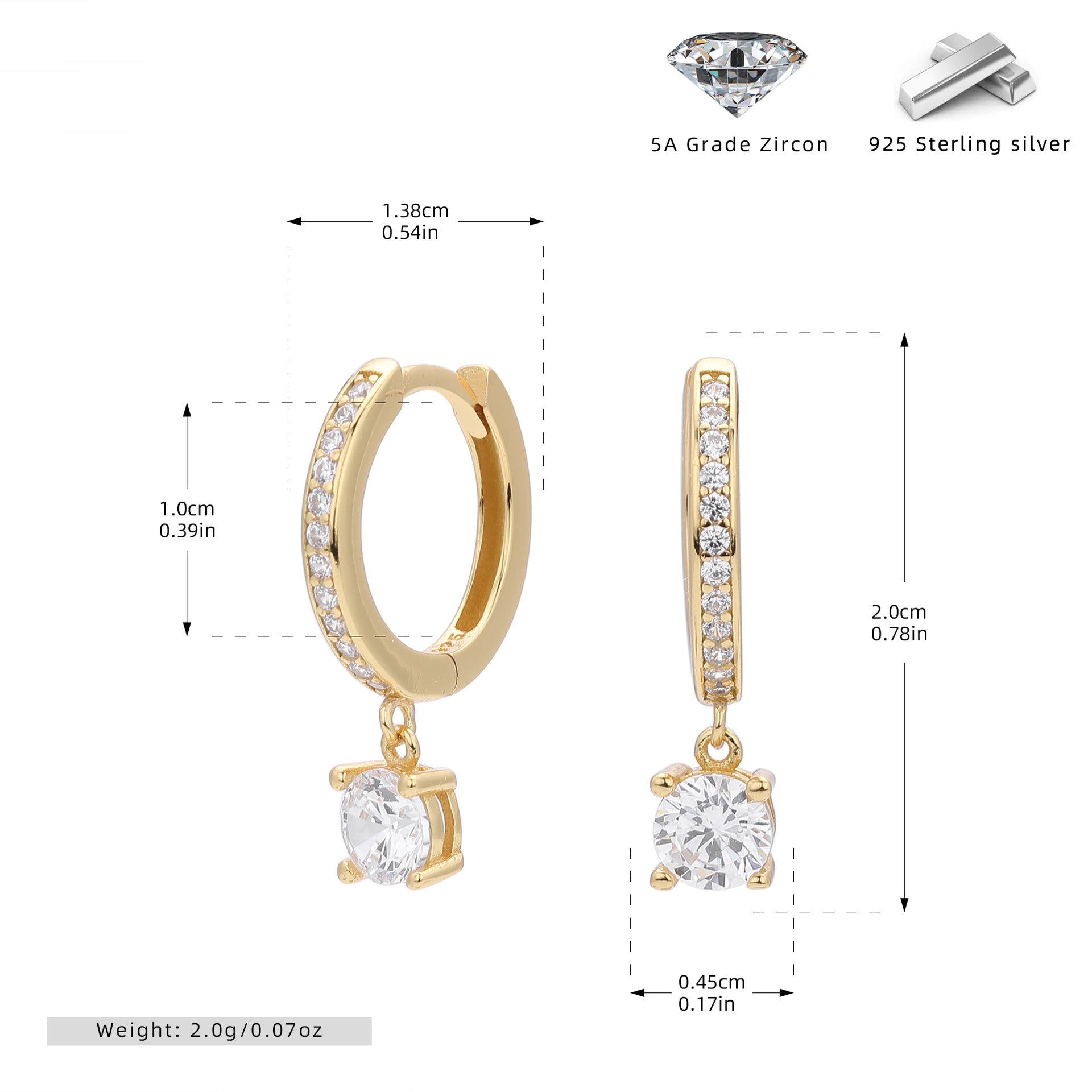 Damen Ohrhänger mit luxuriösen Zirkonia und samtig glänzender 925er Sterling Silberfassung Shop Nory