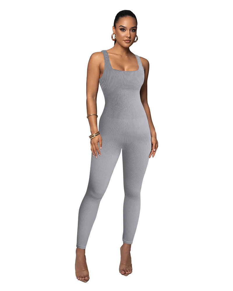 Damen Figurbetonter Strick-Jumpsuit mit Quadrat-Ausschnitt Shopnory