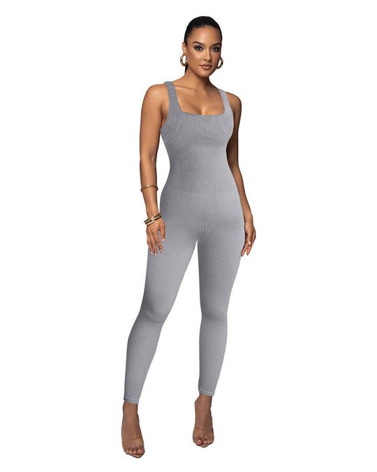 Damen Figurbetonter Strick-Jumpsuit mit Quadrat-Ausschnitt Shopnory