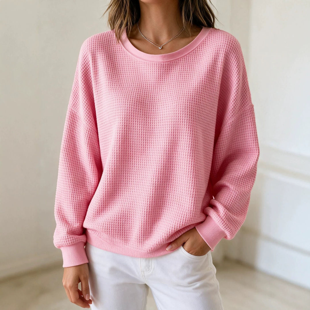 Damen Oversize Waffelstrick-Sweatshirt mit Rundhalsausschnitt Shop Nory
