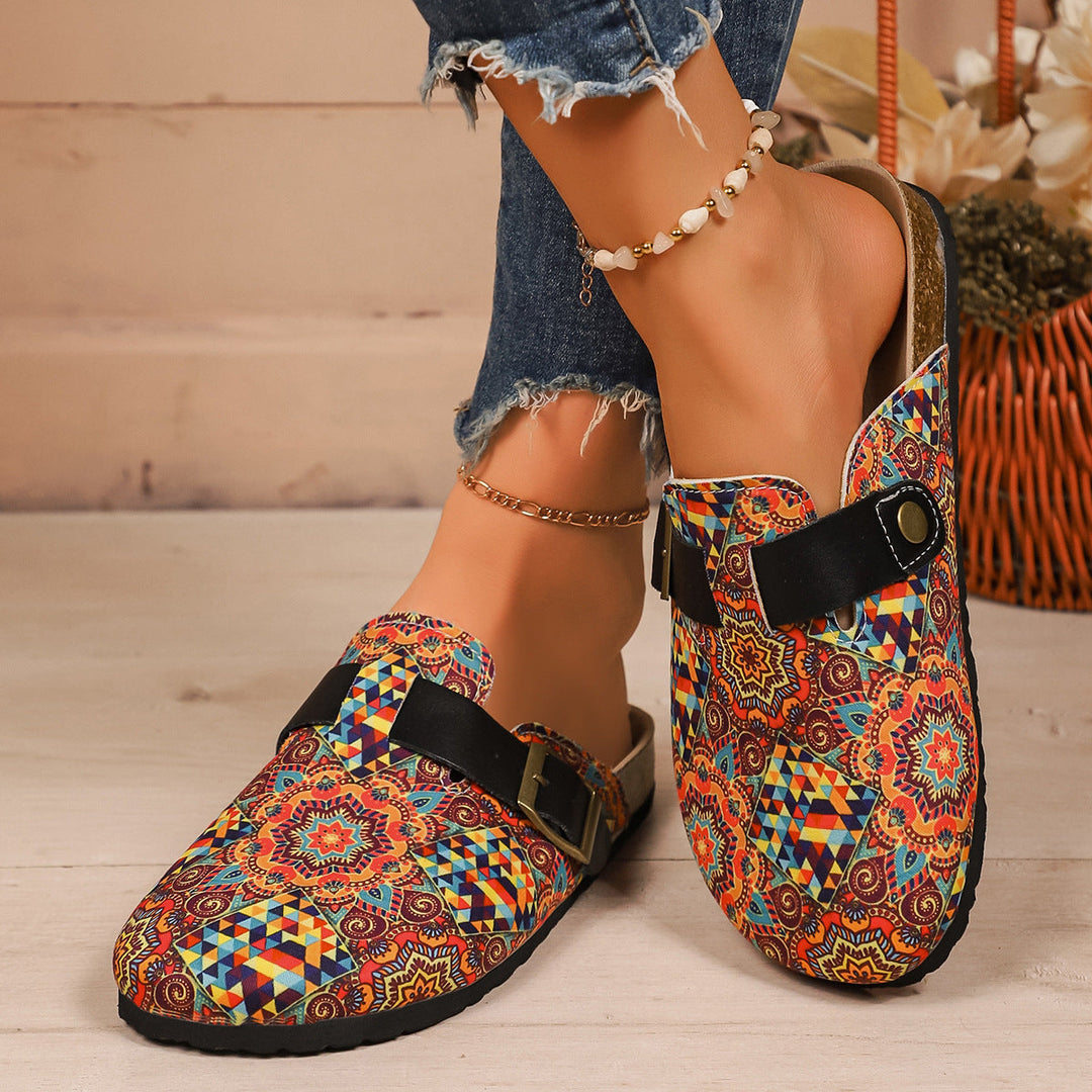 Damen Freizeit-Sandalen mit buntem geometrischen Design und verstellbarem Riemen Shopnory