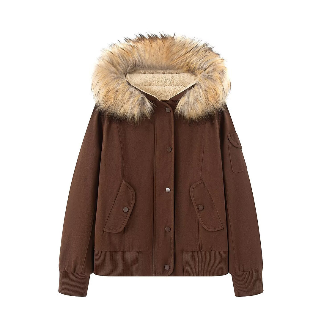 Damen Wattierte Parka-Jacke mit Teddyfutter und Kunstpelzkapuze Shop Nory