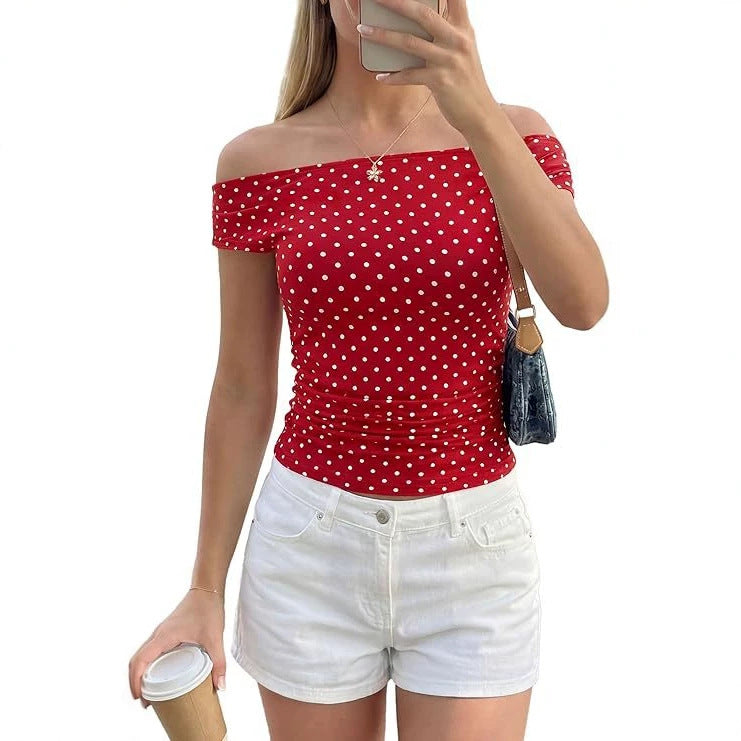 Damen Schulterfreies tailliertes Polka‑Dot Top mit geraffter Seitennaht Shop Nory