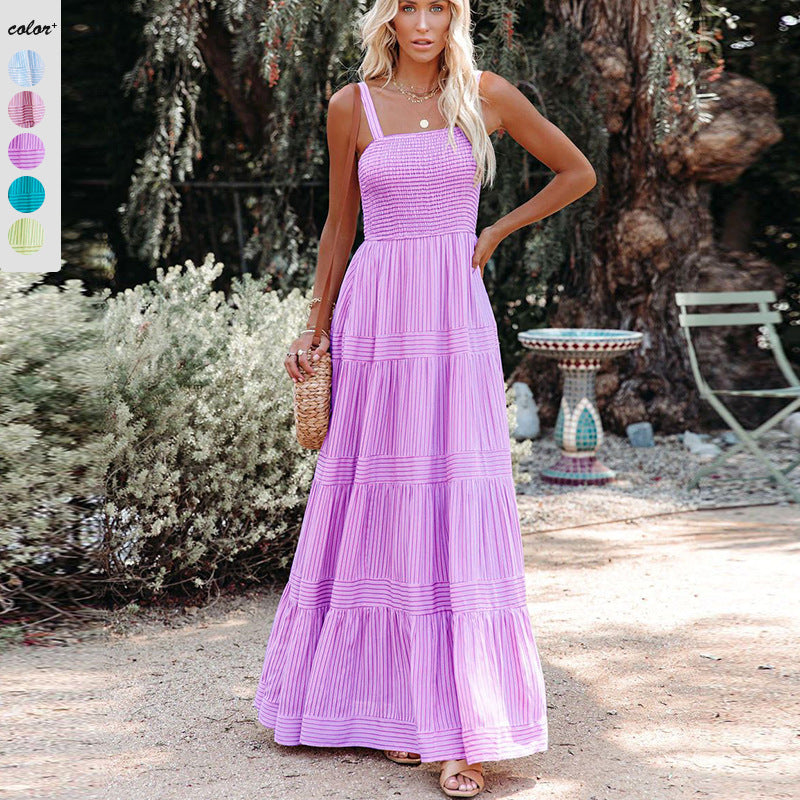 Damen Maxikleid mit gerafftem Oberteil und voluminösem Rock Shopnory