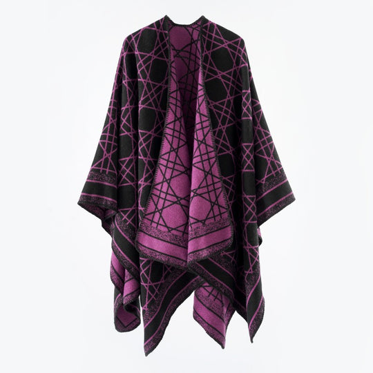 Damen Wendbarer Jacquard-Capeponcho mit geometrischem Allovermuster und offenem Kimono-Fall Shop Nory