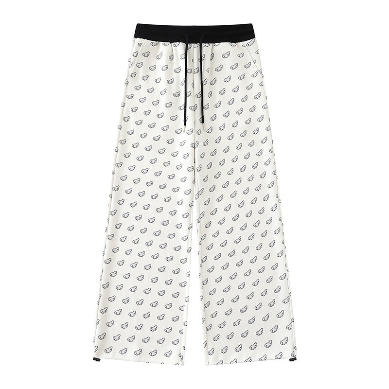 Damen Weite Palazzo-Loungehose mit elastischem Komfortbund, Kordelzug und Allover-Mini-Icon-Print Shop Nory