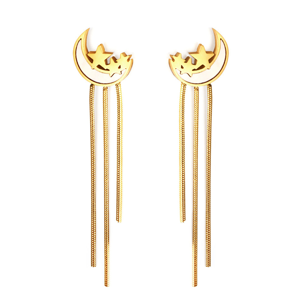 Damen Hängende Ohrringe mit verschiedenen Längen und goldplattiertem Mond- und Sternendesign Shop Nory