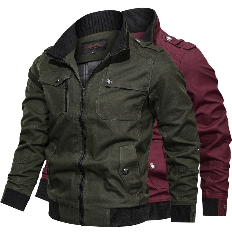 Herren Canvas-Fieldjacke im Bomberstil mit Rippsaum, Stehkragen und Utility-Taschen Shop Nory