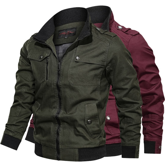 Herren Canvas-Fieldjacke im Bomberstil mit Rippsaum, Stehkragen und Utility-Taschen Shop Nory