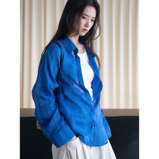 Damen Leichte oversized Leinenbluse mit Brusttasche Shop Nory