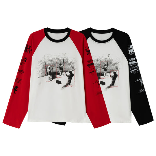 Unisex Langarm-Raglanshirt mit grafischem Print und kontrastierendem Rundhalsausschnitt Shop Nory