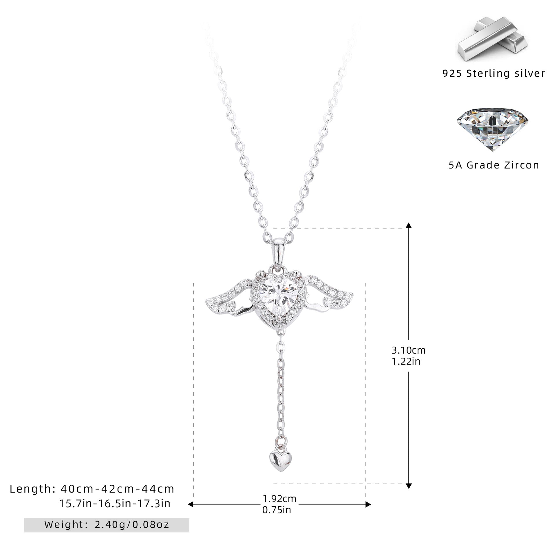 Damen Halskette mit herzförmigem Anhänger und Engelsflügeln Shop Nory