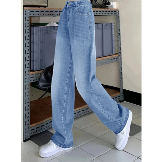 Damen weite High-Waist Baggy-Jeanshose mit geradem Bein Shop Nory