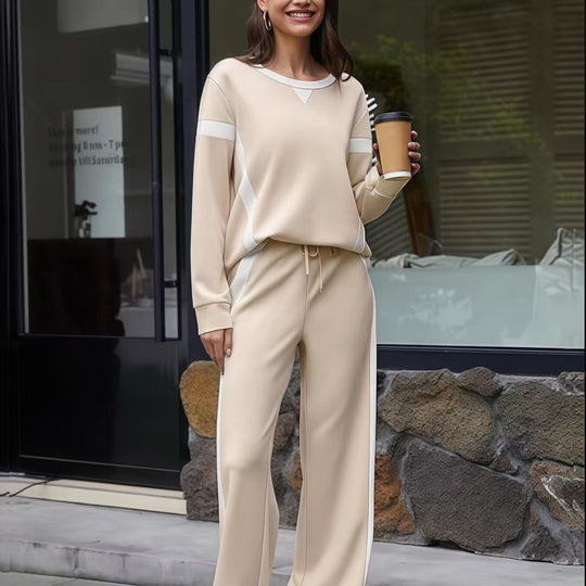 Damen Lounge-Set aus weichem Jersey mit weitem Bein und Kontraststreifen Shop Nory