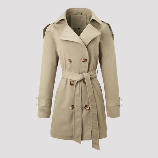 Damen Taillierter Trenchcoat mit Bindegürtel, Schulterriegeln und Metallring-Details Shop Nory