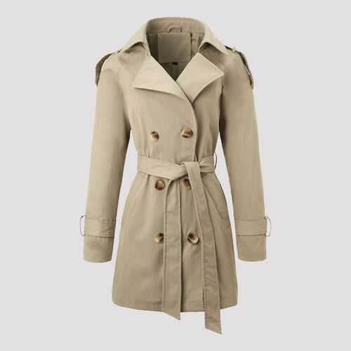 Damen Taillierter Trenchcoat mit Bindegürtel, Schulterriegeln und Metallring-Details Shop Nory