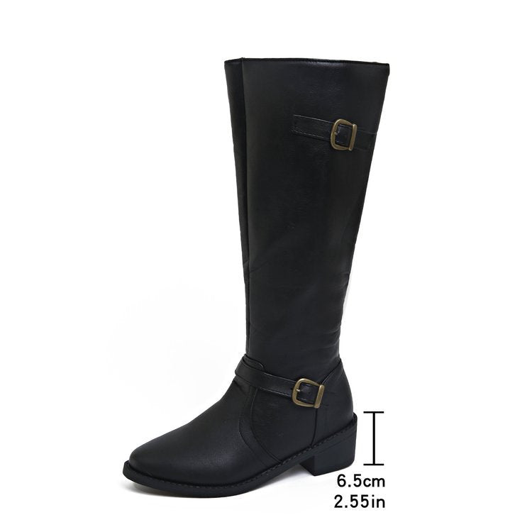Damen nan kniehohe Reitstiefel mit dekorativen Schnallen und ergonomischem Blockabsatz Shop Nory