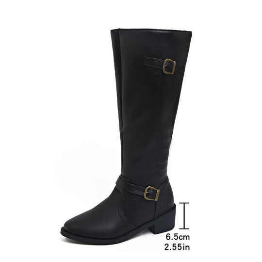 Damen nan kniehohe Reitstiefel mit dekorativen Schnallen und ergonomischem Blockabsatz Shop Nory