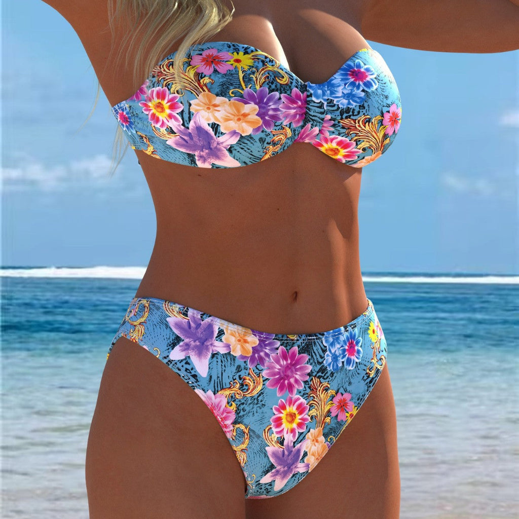 Damen Bikini-Set mit einem eleganten Bustier-Oberteil und hohem Beinausschnitt