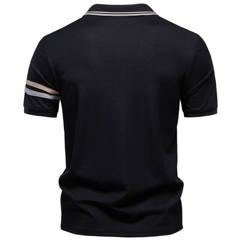 Herren nan atmungsaktives elastisches Poloshirt mit kurzem Reißverschluss und Kontraststreifen an Ärmeln
