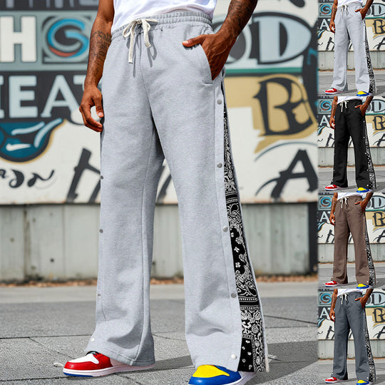 Herren Weite Snap-Trackhose mit Tunnelzug, seitlicher Bandana-Blende und Druckknopfleiste Shop Nory
