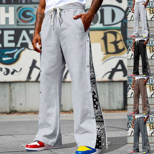 Herren Weite Snap-Trackhose mit Tunnelzug, seitlicher Bandana-Blende und Druckknopfleiste Shop Nory