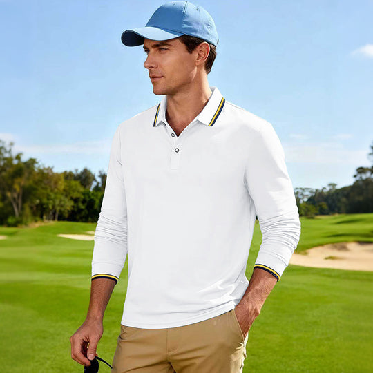Herren Langärmeliges Performance-Golfpoloshirt mit Kontrastkragen Shop Nory