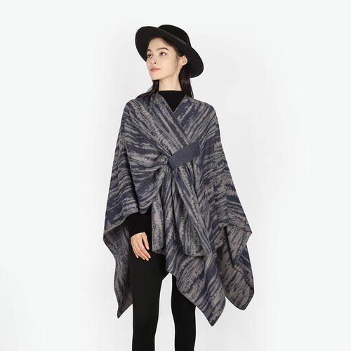 Damen Jacquard-Capeponcho mit dekorativem Bindegürtel und asymmetrischem Saum Shop Nory