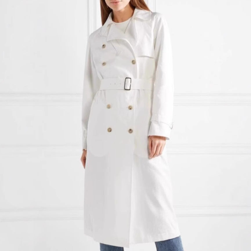 Damen Midilanger Einreihiger Trenchcoat mit Sturmlasche und verstellbaren Manschetten Shop Nory