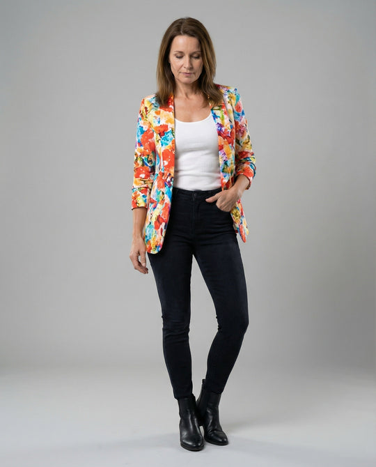Damen Blazer mit floralem Muster und eleganter Silhouette