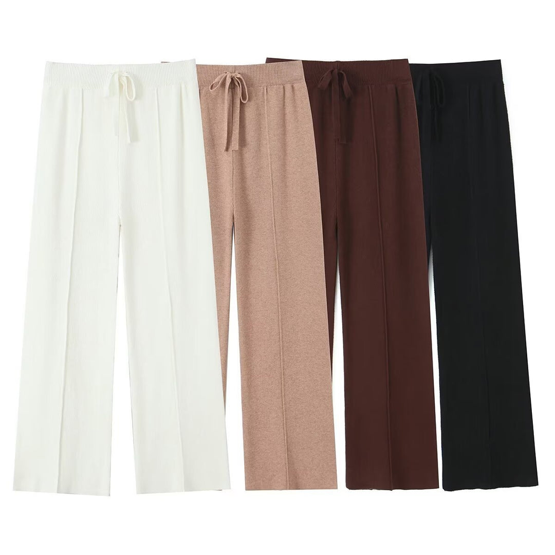 Damen Weite Strickhose mit Rippbund, Tunnelzug und Bügelfalte Shop Nory