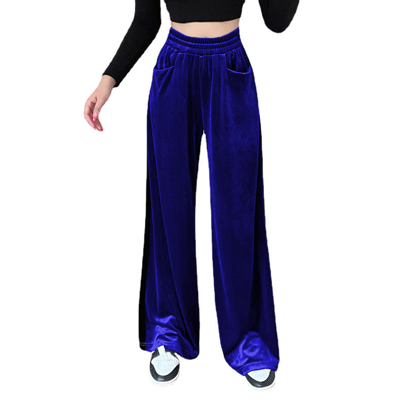 Damen Weite Samt-Hose mit elastischem Bund und praktischen Taschen Shopnory