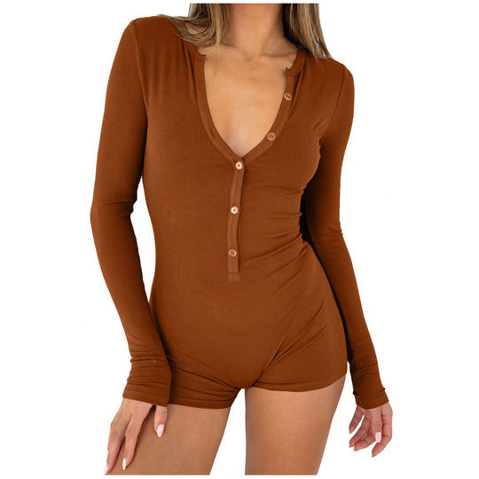 Damen Langarmbody mit Knopfleiste