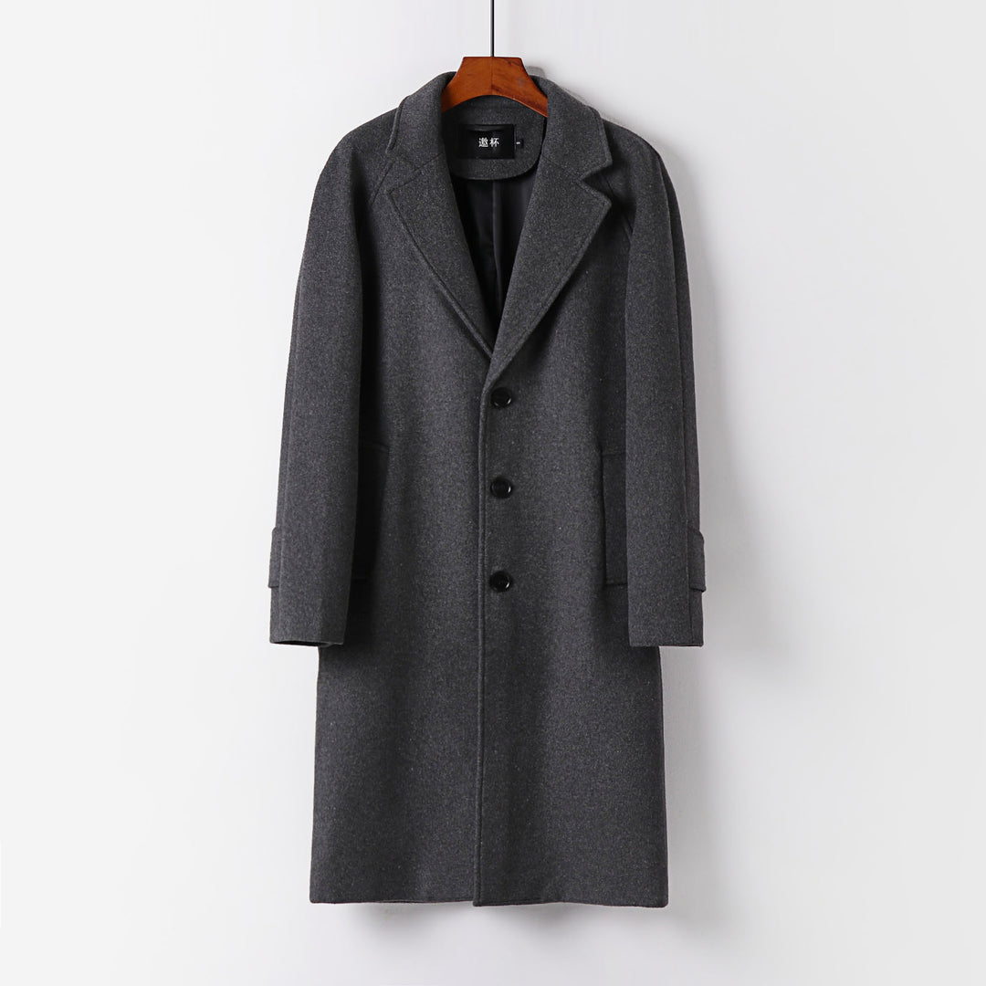 Herren Maxilanger Wollmantel mit cleanem Schnitt, schmalem Revers und innenliegendem Futter Shop Nory