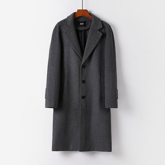Herren Maxilanger Wollmantel mit cleanem Schnitt, schmalem Revers und innenliegendem Futter Shop Nory