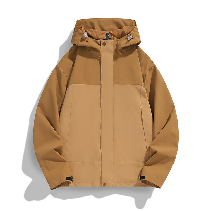 Herren Zweifarbige Softshell-Fieldjacke mit Kapuze, winddichtem Obermaterial und minimalistischen Eingriffstaschen Shop Nory