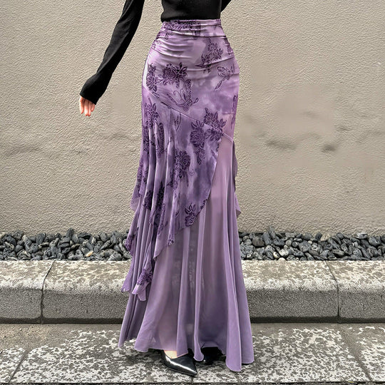 Damen Maxi-Rock mit floralem Design und asymmetrischem Schnitt