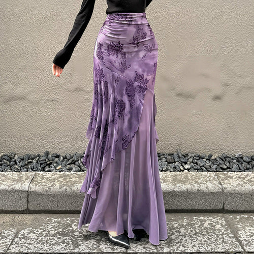 Damen Maxi-Rock mit floralem Design und asymmetrischem Schnitt