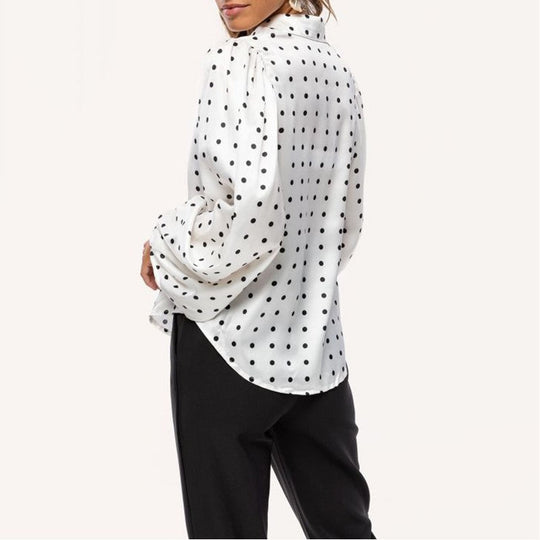 Damen Polka Dot Ballonärmel Bluse