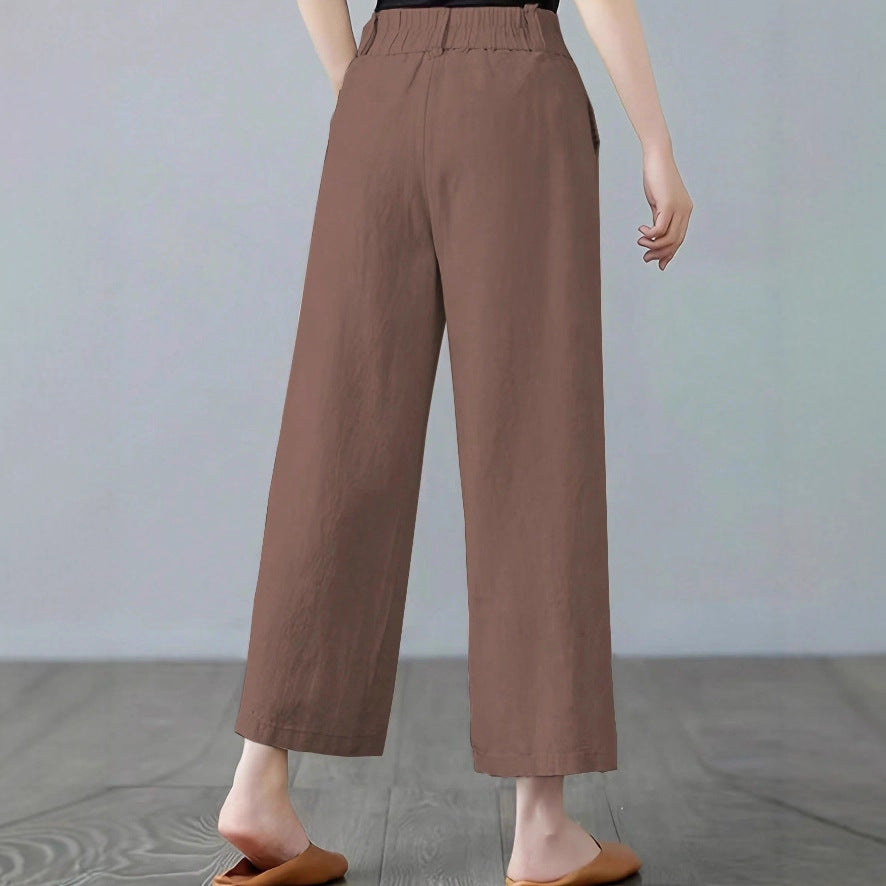 Damen Weite Leinenhose mit elastischem Bund und praktischen Seitentaschen