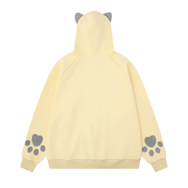Damen Kapuzen-Sweatjacke mit Ohren, durchgehendem Reißverschluss, Kängurutasche mit Pfoten‑Applikation und verspielten Stickereien Shop Nory