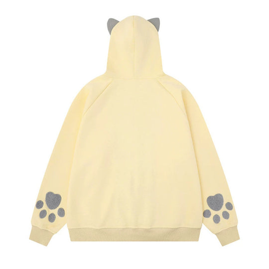 Damen Kapuzen-Sweatjacke mit Ohren, durchgehendem Reißverschluss, Kängurutasche mit Pfoten‑Applikation und verspielten Stickereien Shop Nory